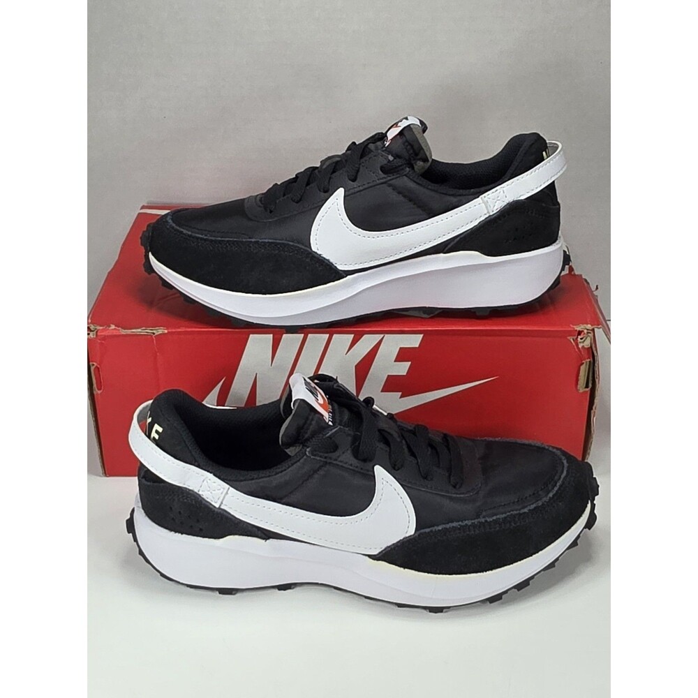 Nike Women's Size 5.5 Waffle Debut Shoes, Black/White-Orange-Clear, DH9523-002